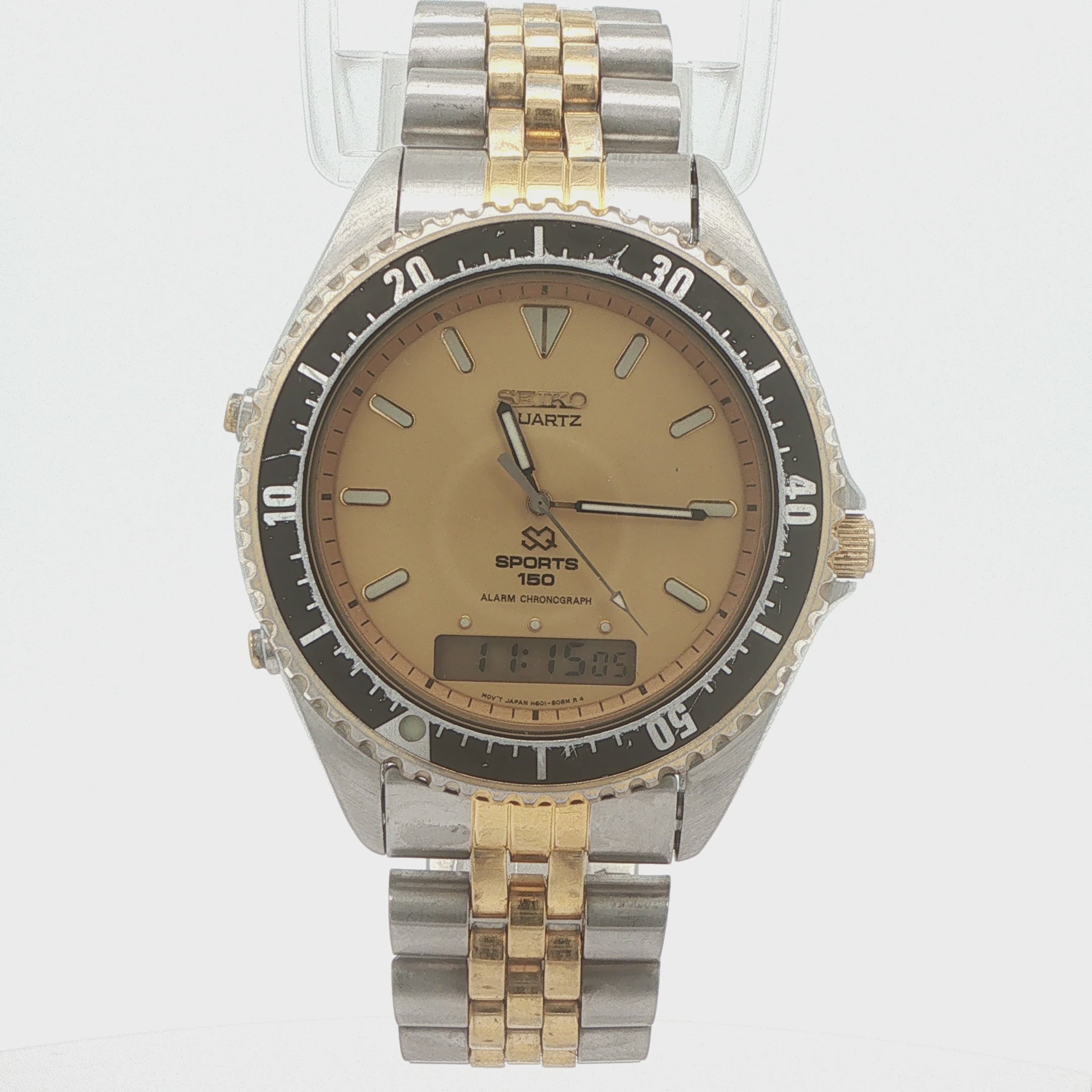 Vintage 1993 Seiko Sports 150 H601 Two-Tone Alarm Chronograph Ana-Digi Estate Watch