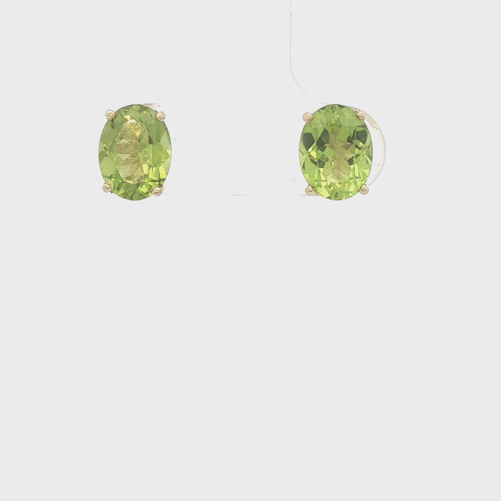 Estate Natural Peridot Oval Stud Earrings 2.00 CTW 14K Yellow Gold Green Gemstone Earrings
