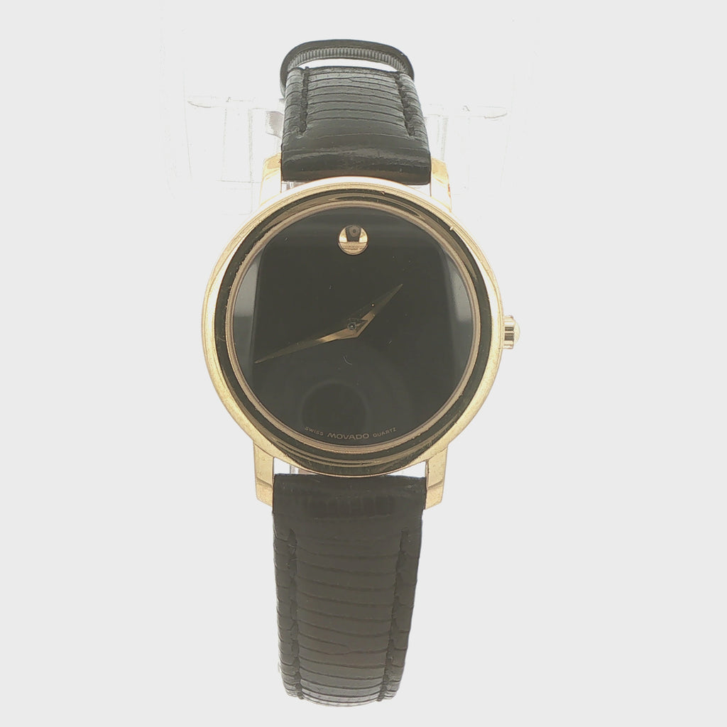 Vintage Circa 1990s Movado Museum 87.A1.834 26mm Gold-Tone Black Dial Quartz Watch