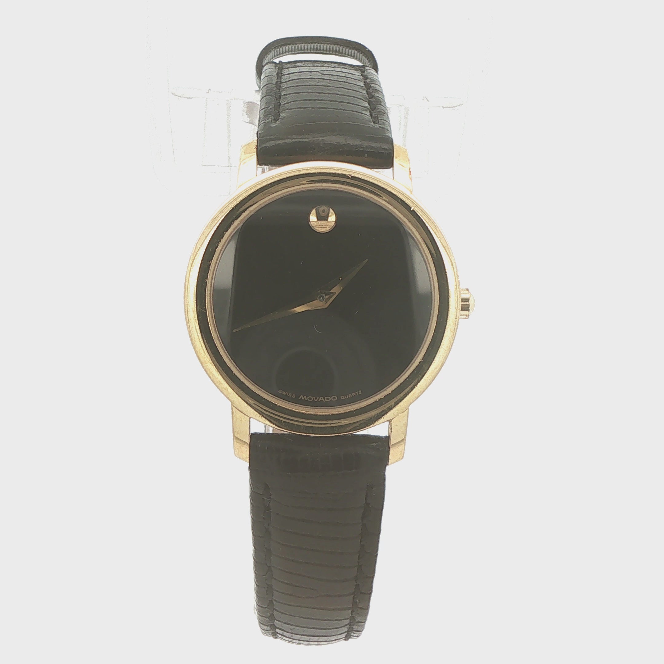 Vintage Circa 1990s Movado Museum 87.A1.834 26mm Gold-Tone Black Dial Quartz Watch