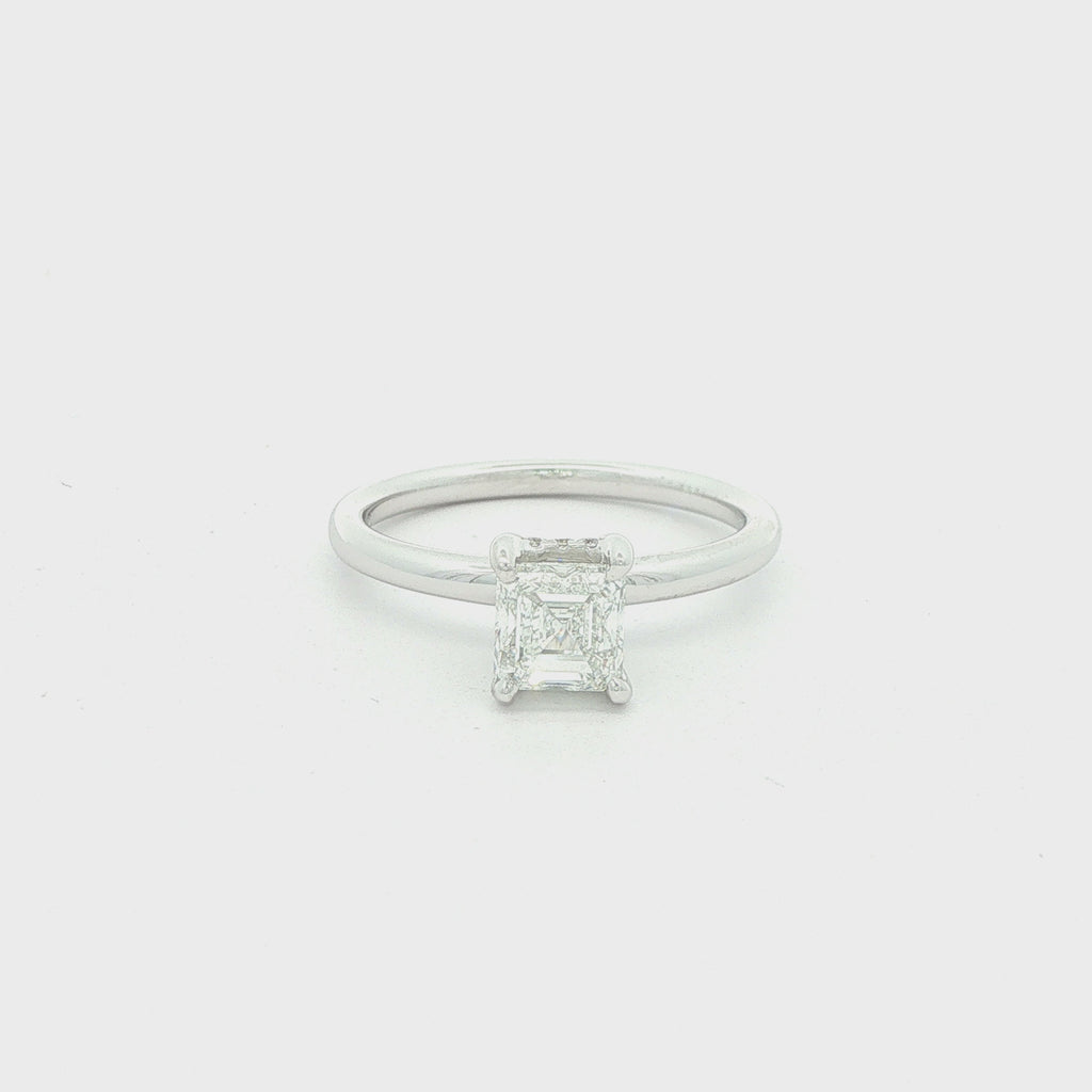 Estate 14K White Gold 1 CTW H Color Ascher Cut Natural Diamond Ring Size 6