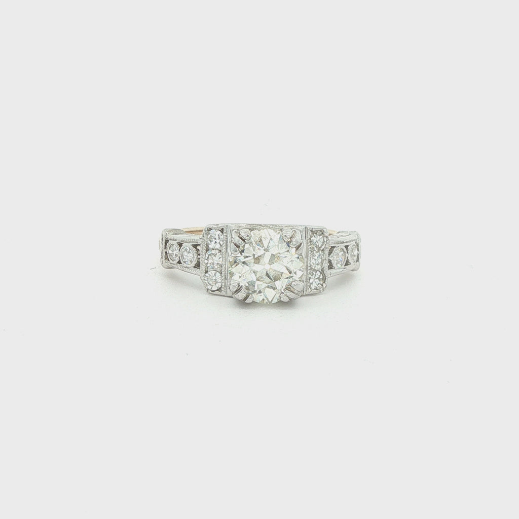 Estate Vintage 1930s Art Deco 14K Two Tone Old Mine Cut Diamond Ring Approx. 1.15 Carat Size 5