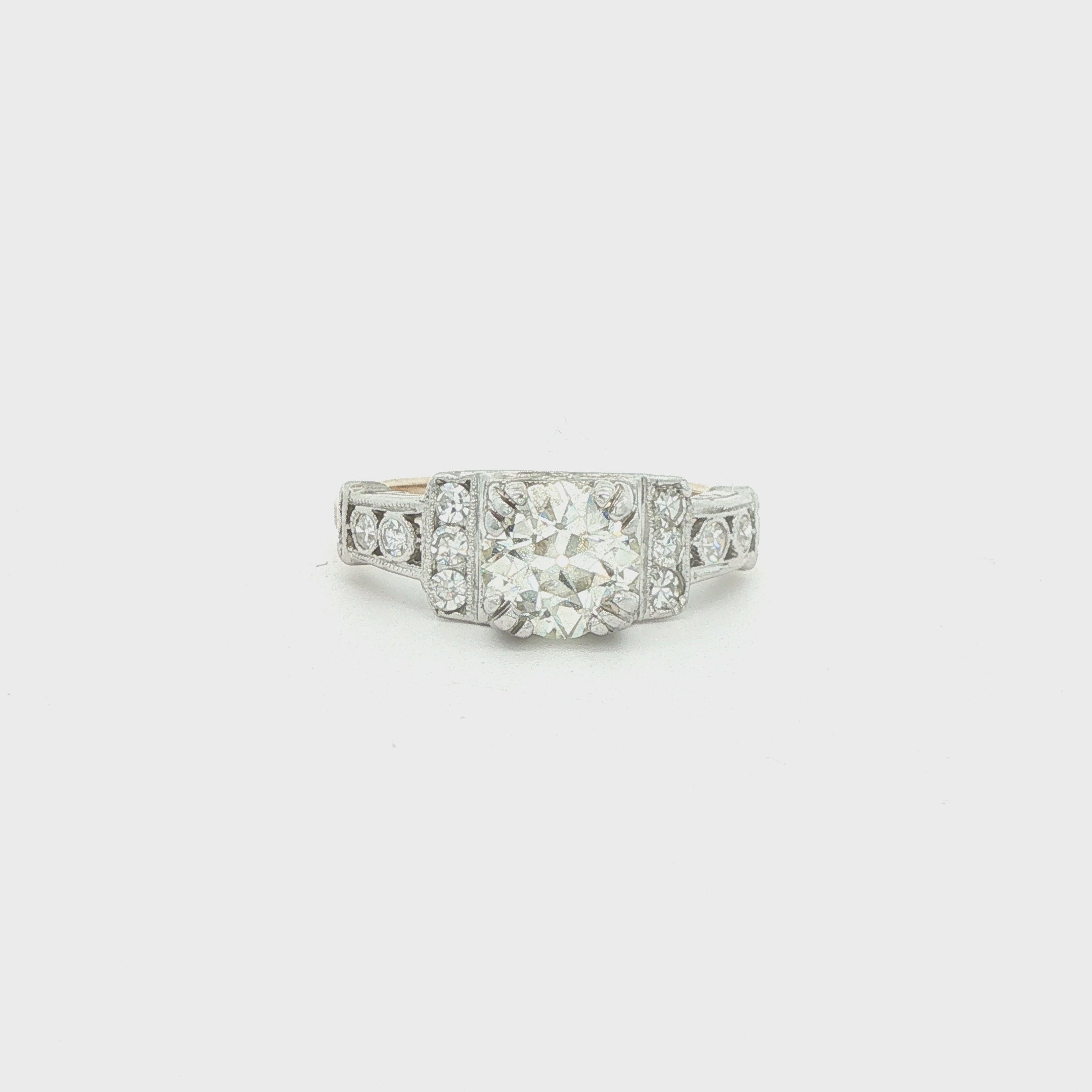 Estate Vintage 1930s Art Deco 14K Two Tone Old Mine Cut Diamond Ring Approx. 1.15 Carat Size 5