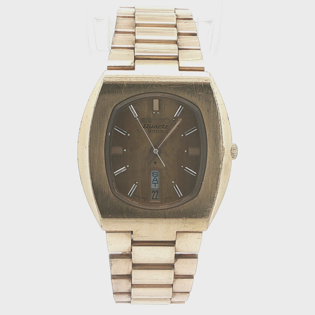 Vintage 1975 Seiko Quartz 3003 Day-Date Gold-Tone 36mm Estate Watch