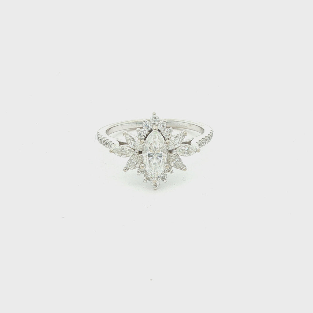 Estate 1.00 CTW Moissanite Sunburst Ring in 18K White Gold