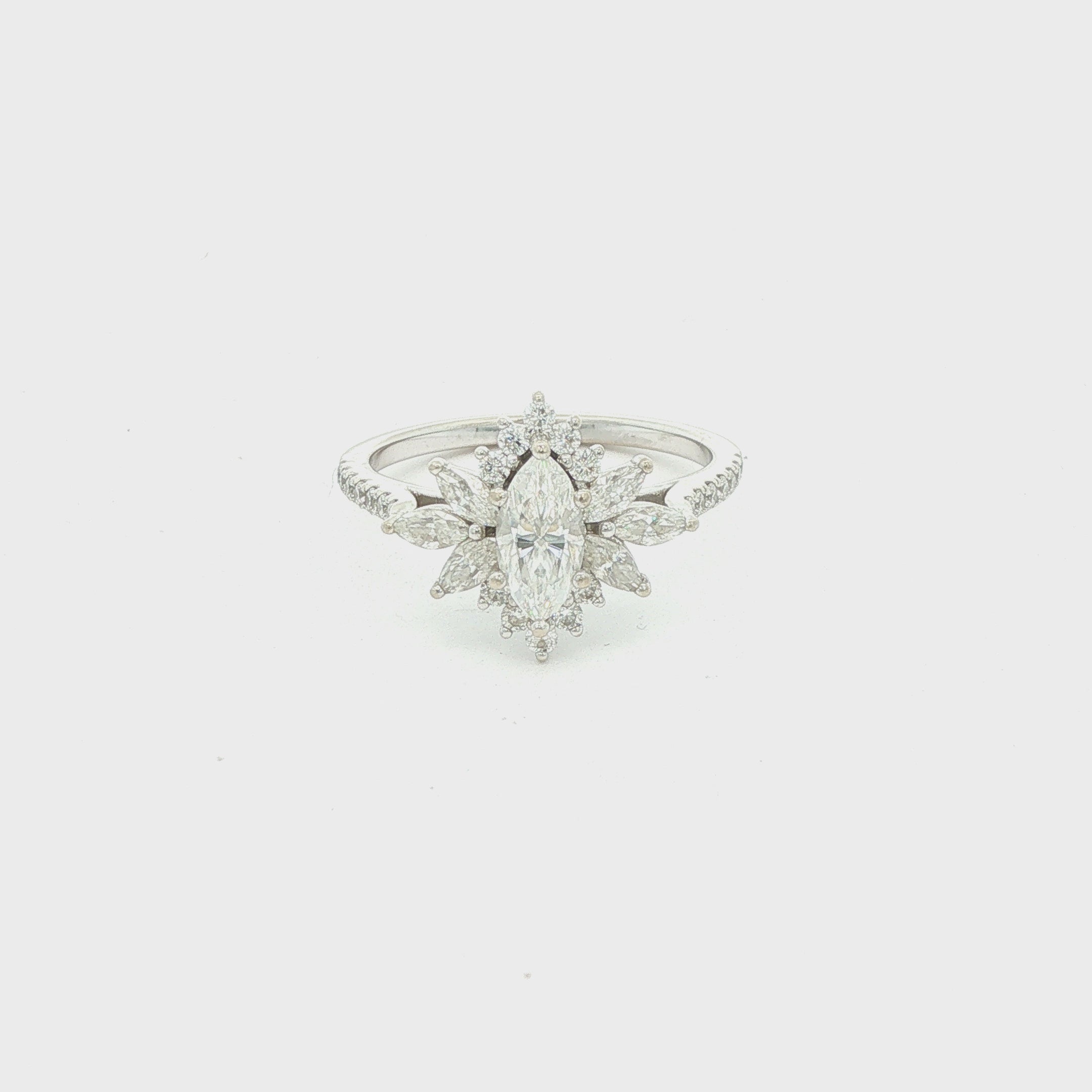 Estate 1.00 CTW Moissanite Sunburst Ring in 18K White Gold