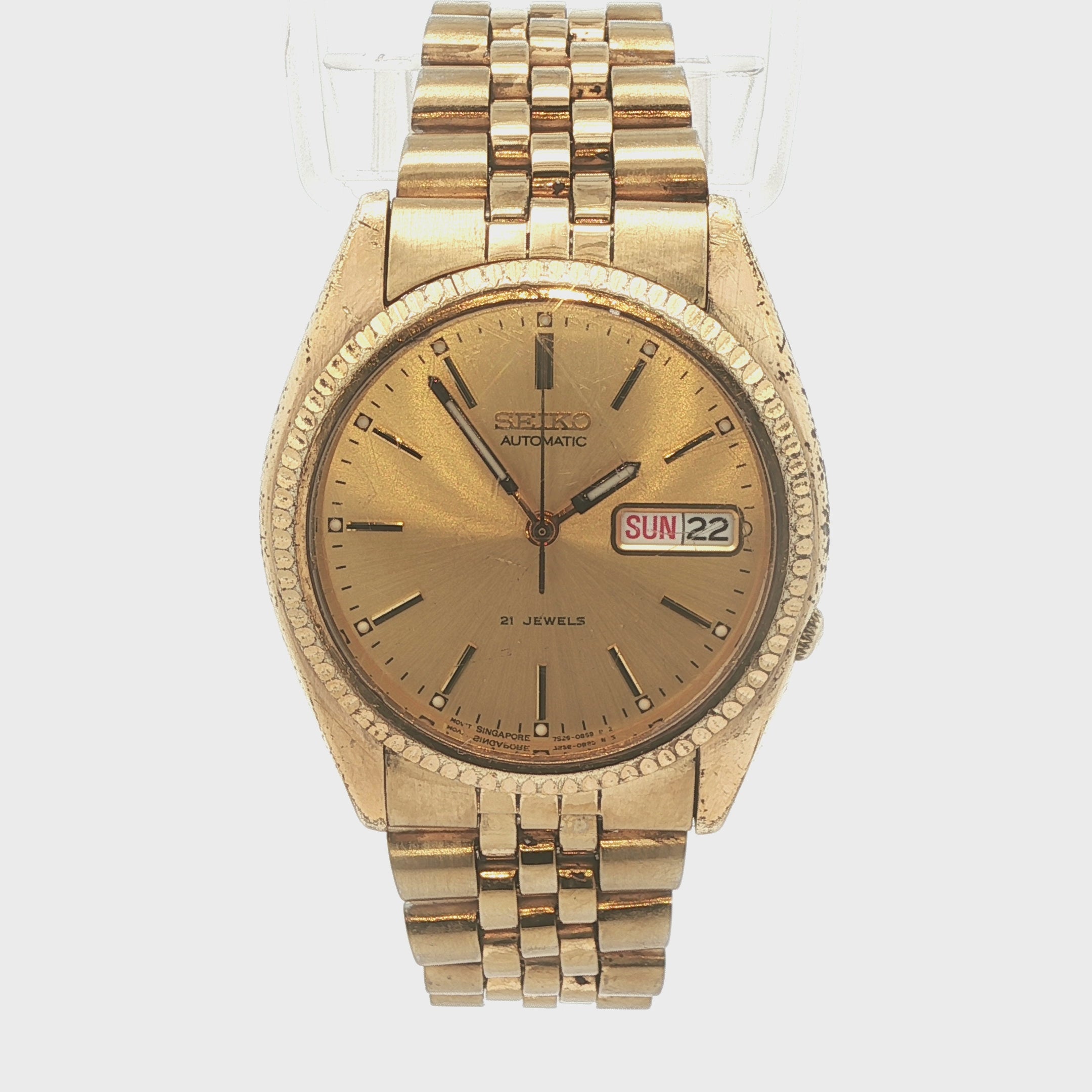 Vintage 1990s Seiko Automatic 7S26-3119 Gold Tone Watch 21 Jewels