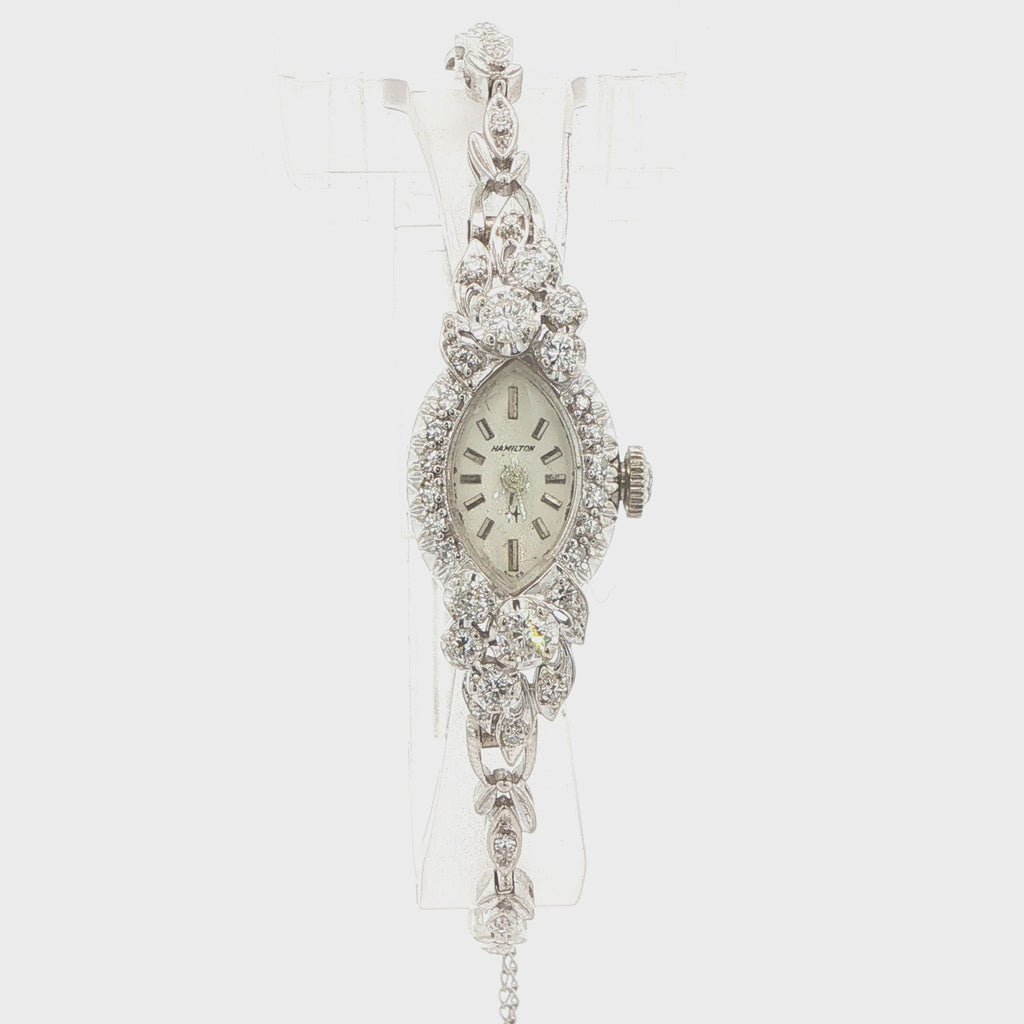 1960s Estate Hamilton Natural Diamond Cocktail Watch – 14K White Gold Case