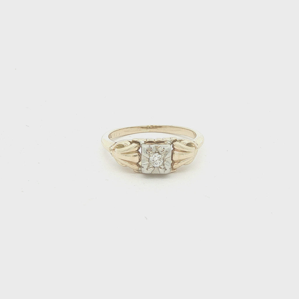 1950s Estate 14K Yellow Gold Natural Diamond Vintage Ring Size 5