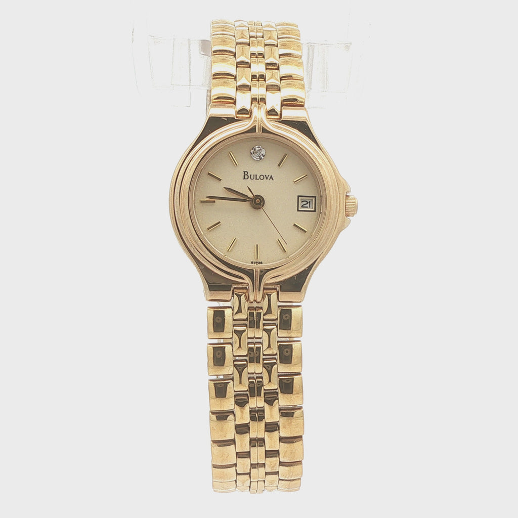 1998 Estate Vintage Bulova Ladies’ 24mm Gold-Tone Natural Diamond Watch