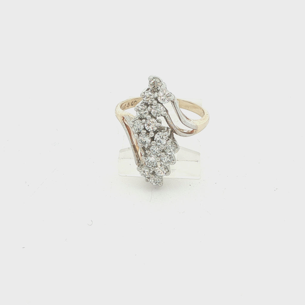 Estate 1990s 14K Two-Tone Gold 1.00 CTW Diamond Cluster Ring G/H VS2–SI – Size 6.25