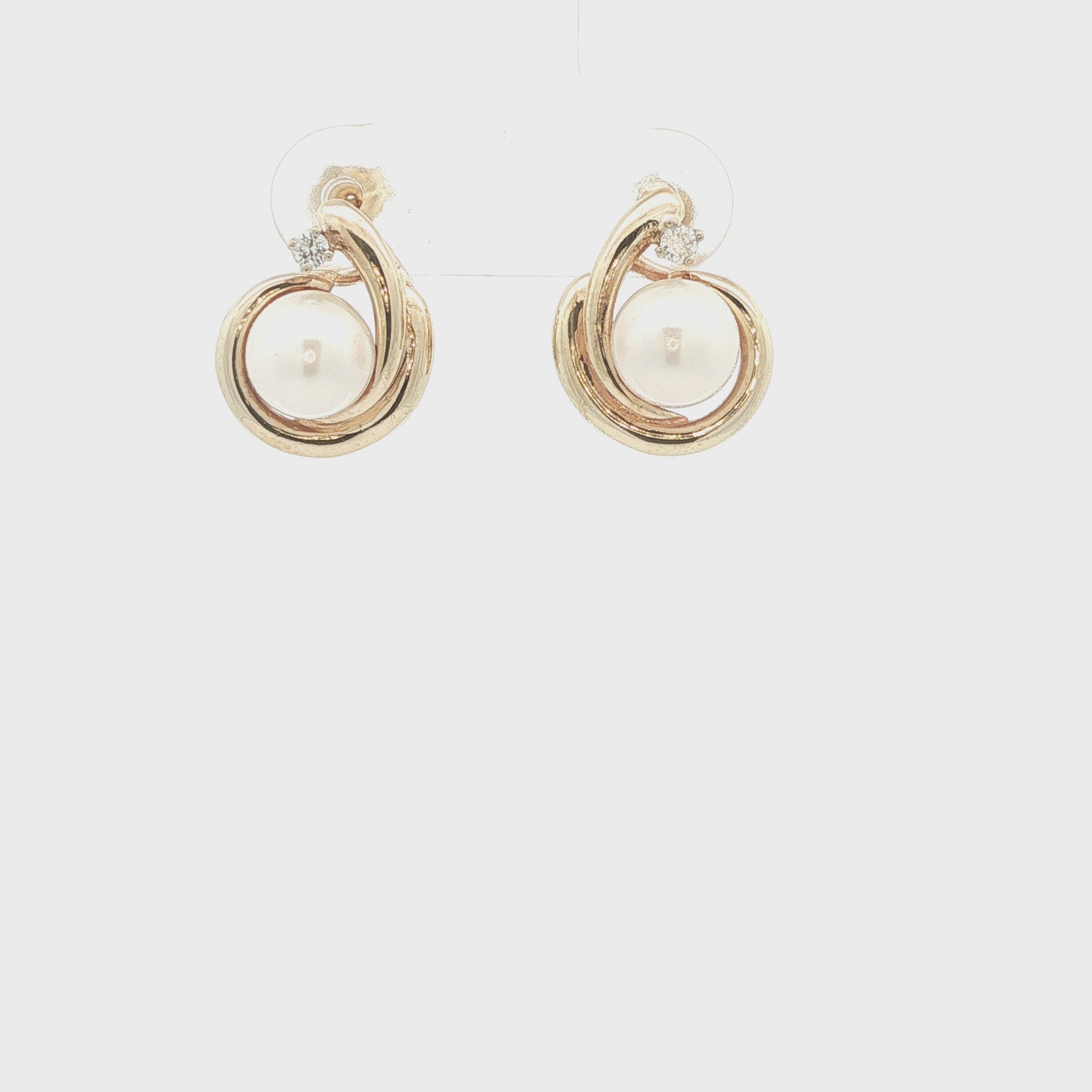 Estate Contemporary 14K Yellow Gold Cultured Pearl and Natural Diamond Accent Earrings