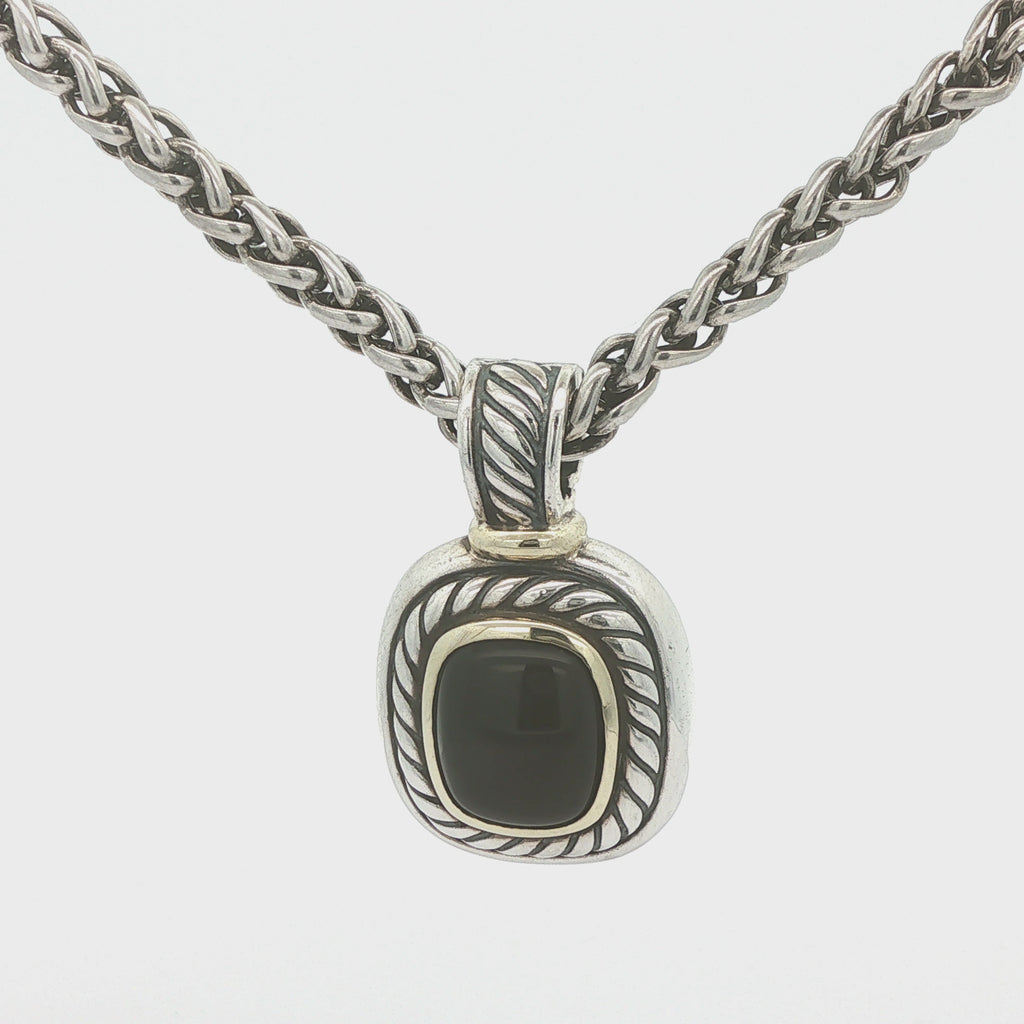 ESTATE David Yurman Albion Black Onyx Pendant & Sterling Silver Wheat Chain
