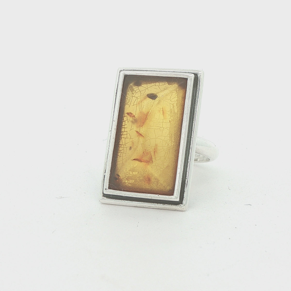 Estate Rectangular Amber Sterling Silver Ring – Size 5.50