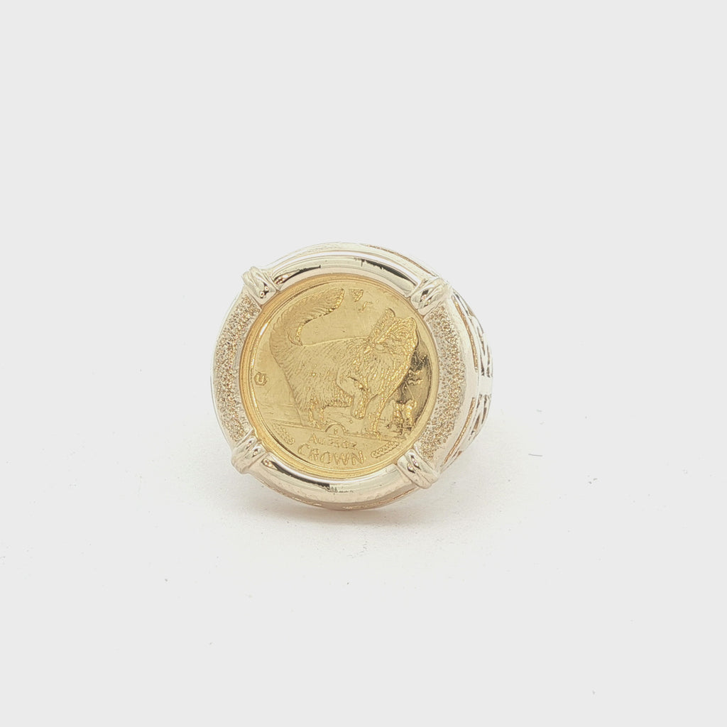 Estate 14K Yellow Gold Isle of Man Manx Cat Coin Ring (1975)