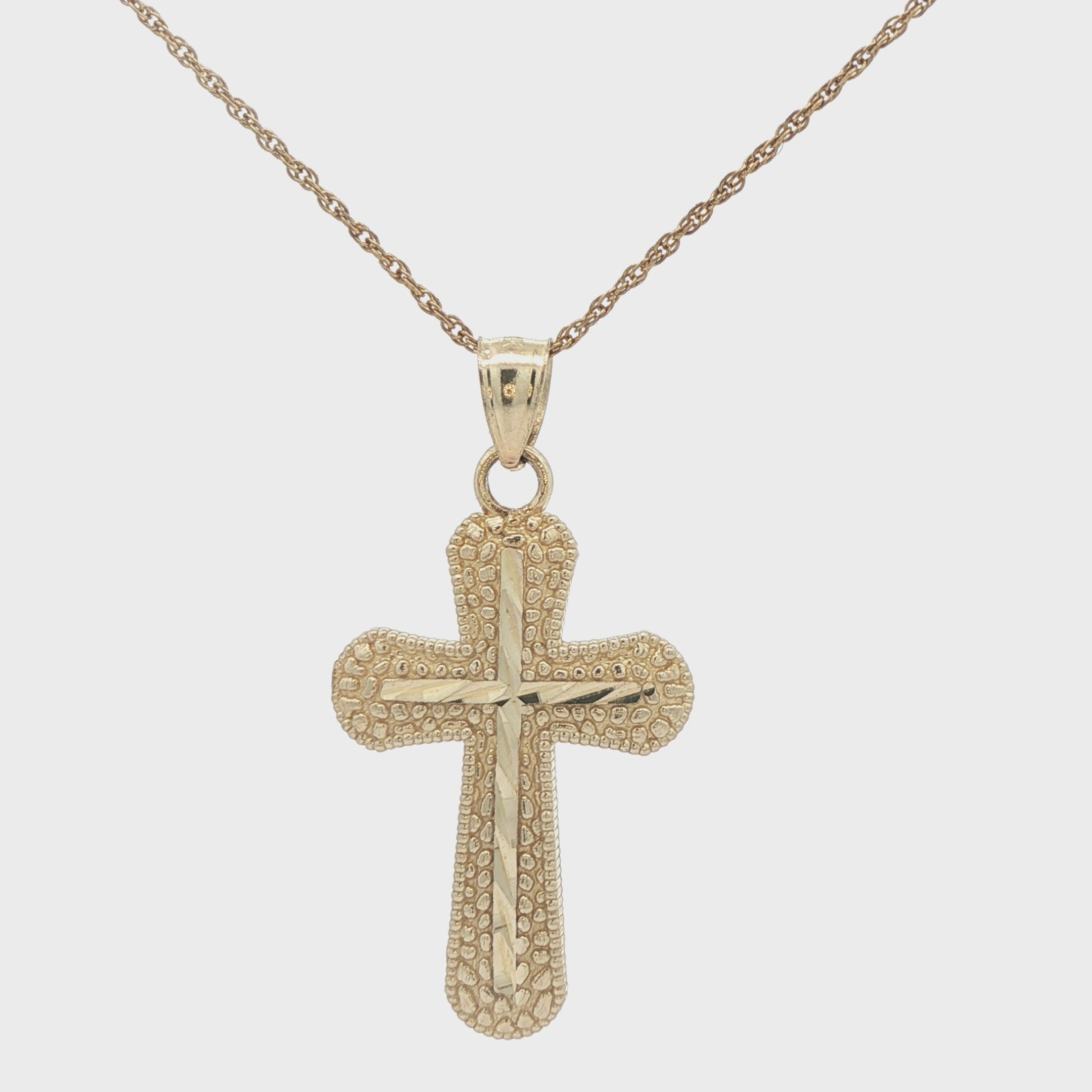 Vintage 1970s-80s Estate 14K Yellow Gold Diamond-Cut Cross Pendant