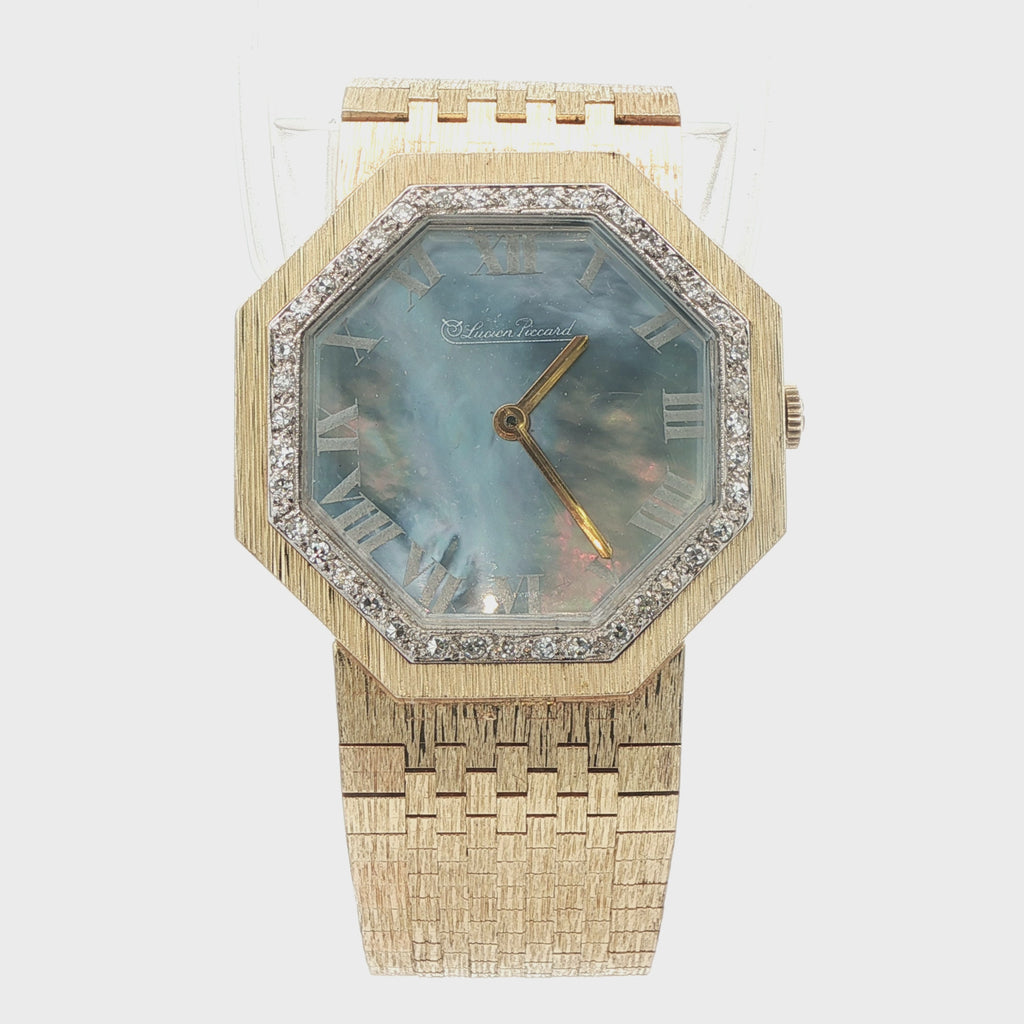 Lucien Picard Octagon Blue Dial Gold-Tone Manual Wind Watch