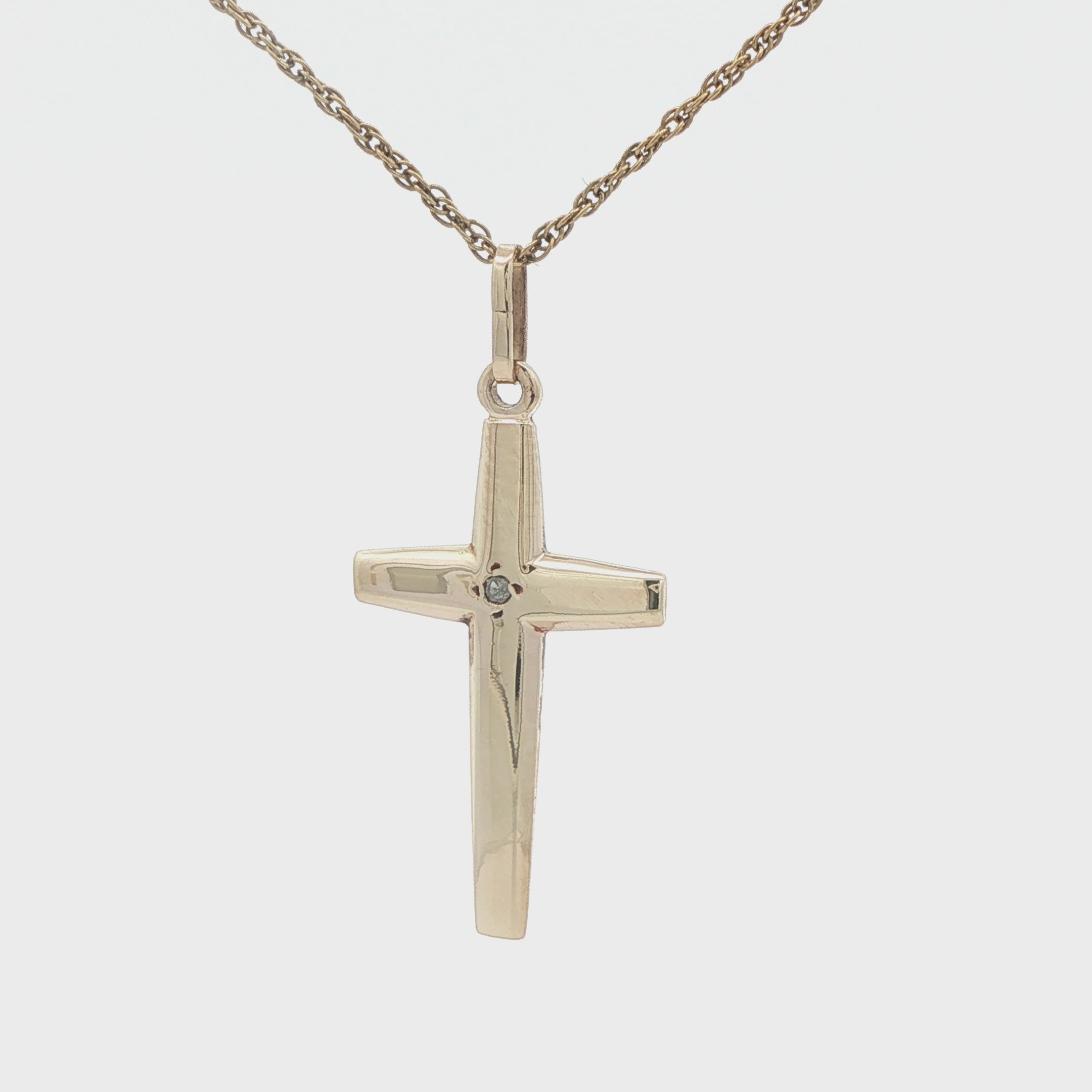 Estate 14K Yellow Gold Diamond Cross Pendant – 0.007 CT