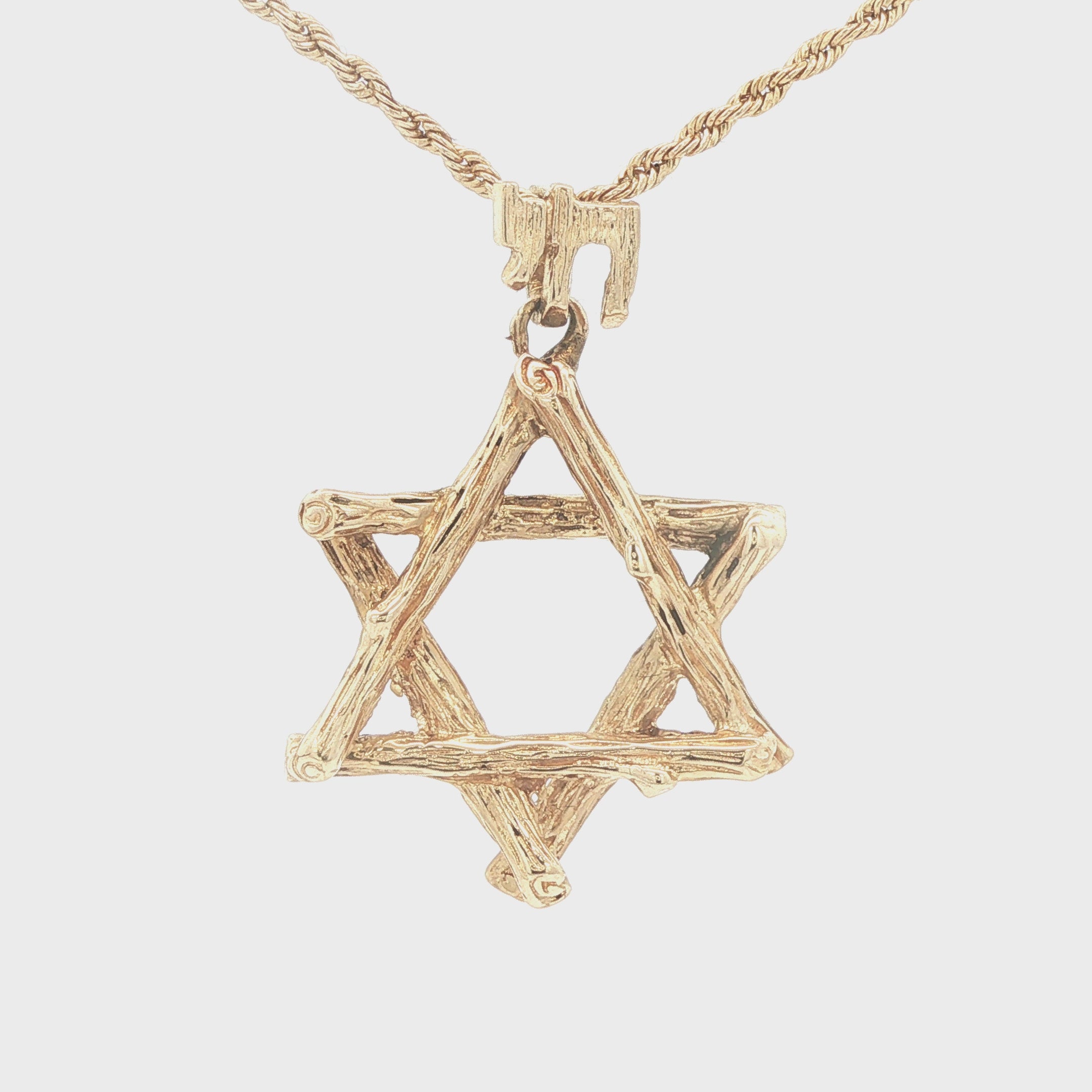 Estate Late 20th Century 14K Yellow Gold Star of David Pendant Textured Openwork 29mm