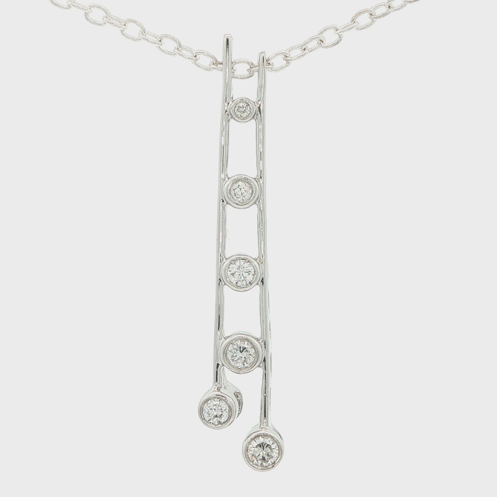 Estate 14K White Gold 1/2 CTW F VS2 Diamond Drop Pendant | Modern Bezel Ladder Design