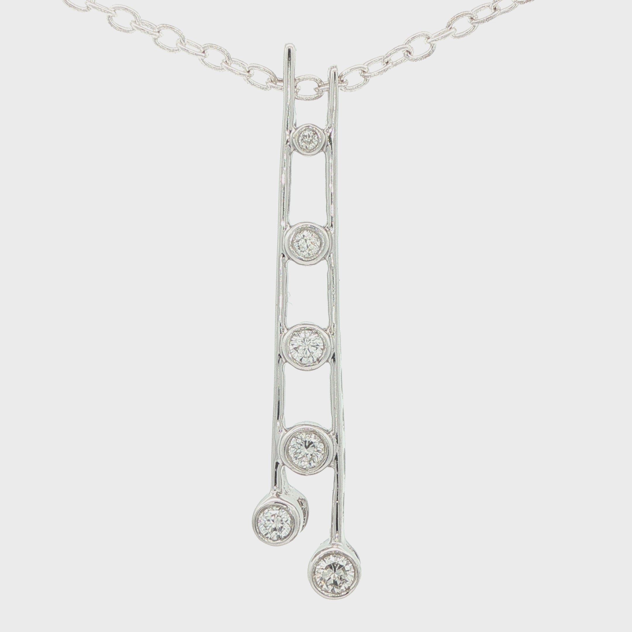 Estate 14K White Gold 1/2 CTW F VS2 Diamond Drop Pendant | Modern Bezel Ladder Design
