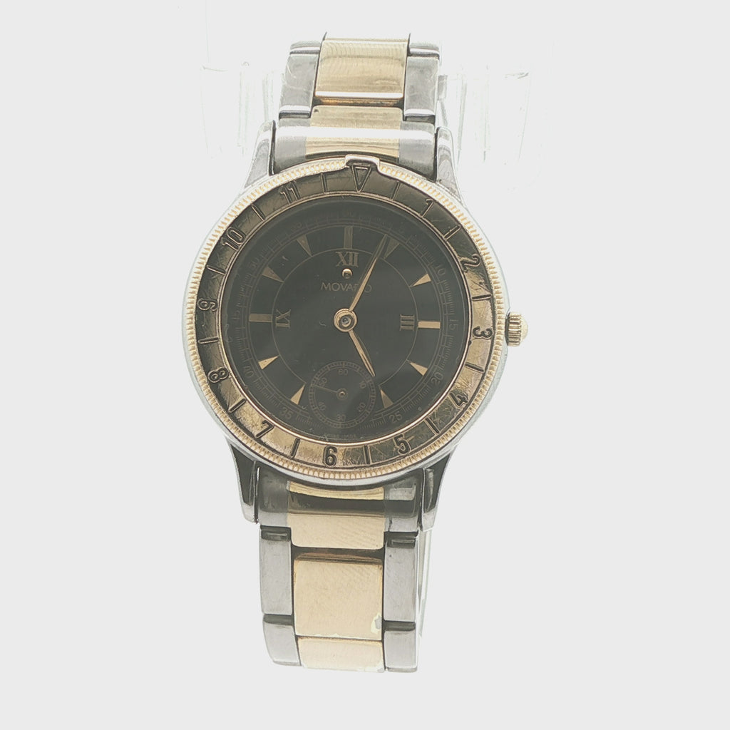 Estate Movado 81-09-811 Pre-Owned Quartz Two-Tone Black Dial Bracelet Watch Circa 1990s