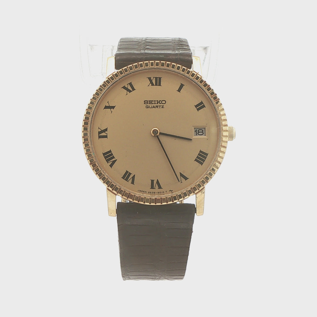 Vintage 1978 Seiko Quartz Roman Numeral Gold-Tone 37mm Estate Watch