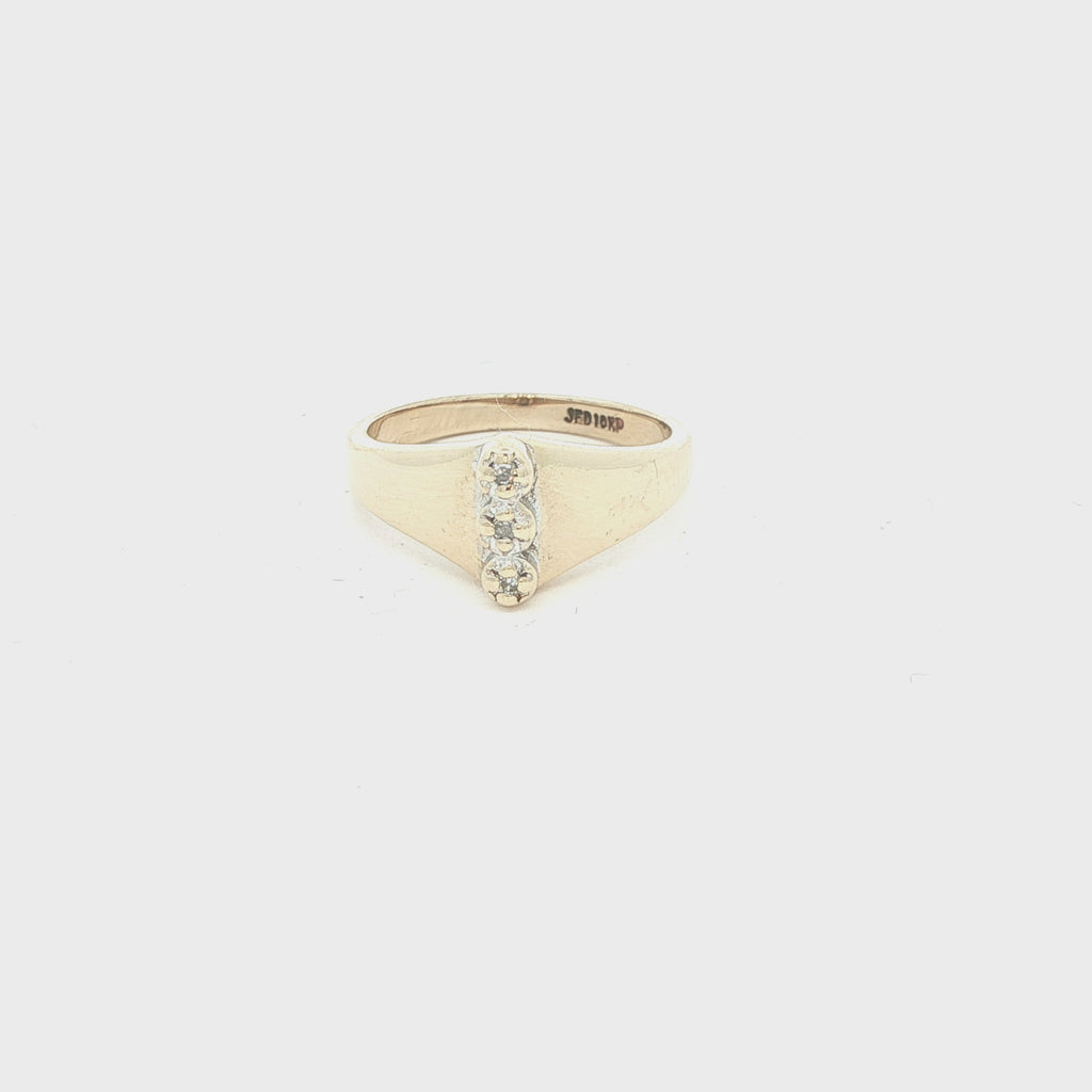 Estate 1990s 10K Yellow Gold Three Diamond Accent Ring – Size 3.5