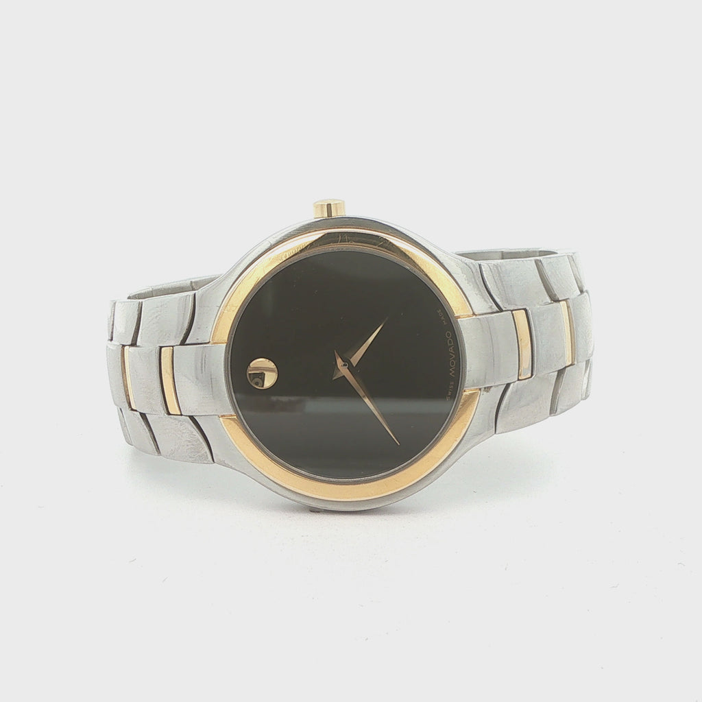 Estate Movado Portico Two-Tone Stainless Steel Watch – Black Museum Dial, 33mm