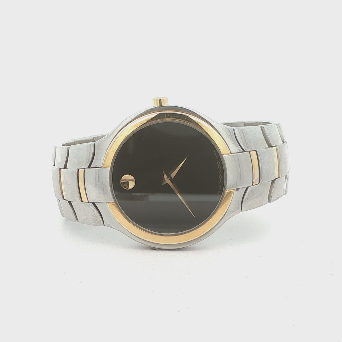 Estate Movado Portico Two-Tone Stainless Steel Watch – Black Museum Dial, 33mm