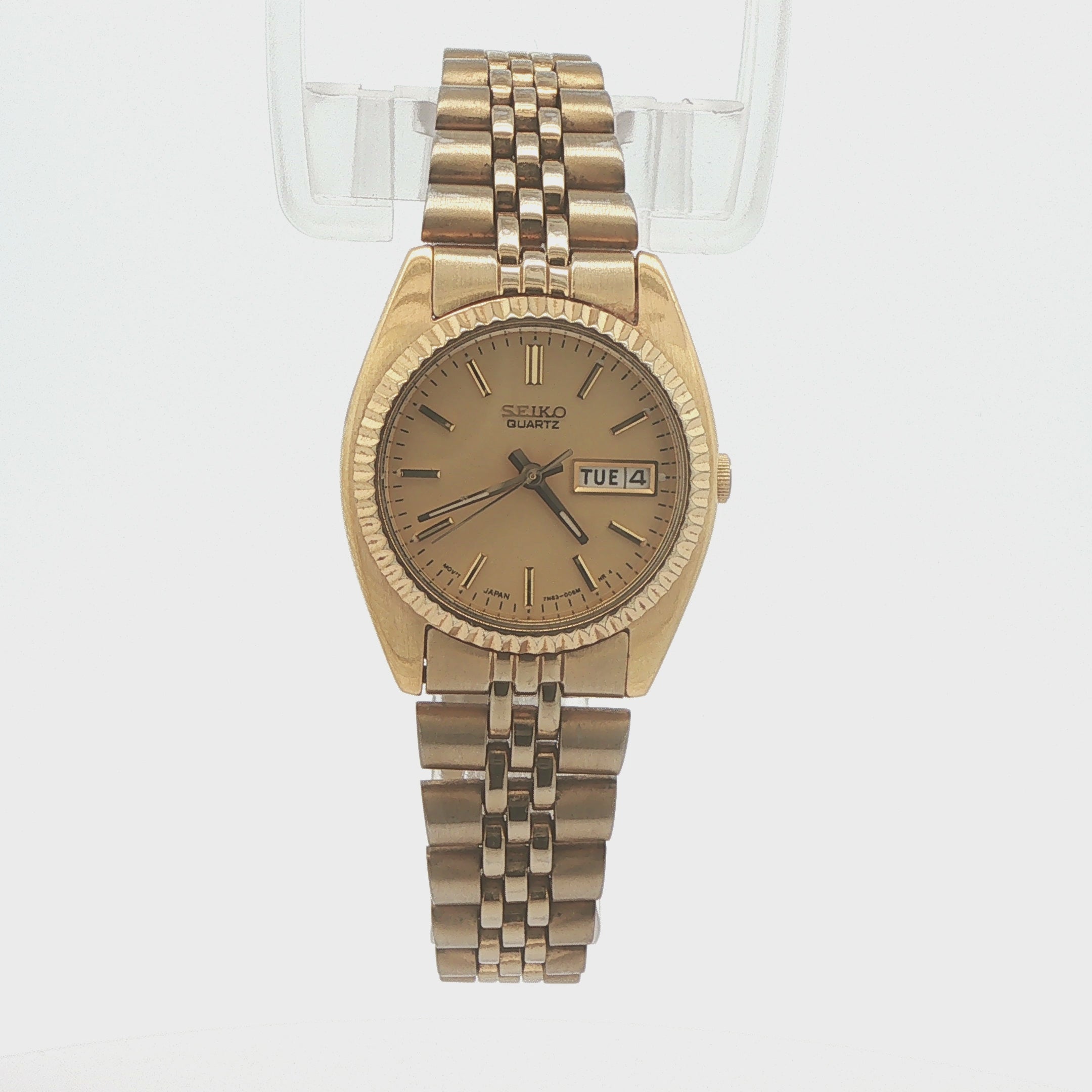Vintage 1994 Seiko Quartz Day-Date Gold-Tone 28mm Estate Watch