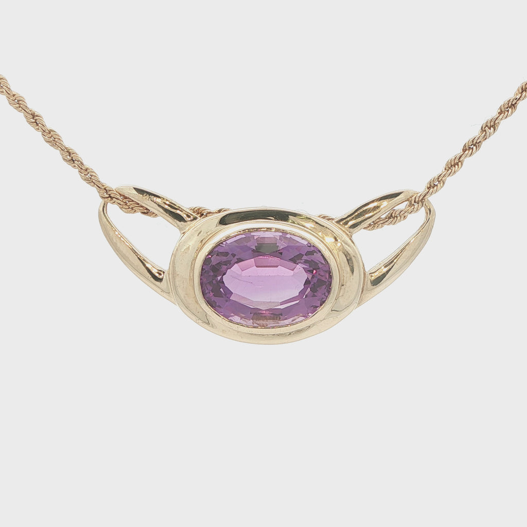 Estate 14K Yellow Gold 1.00 CTW AAA Natural Amethyst Pendant | Modern 2000s