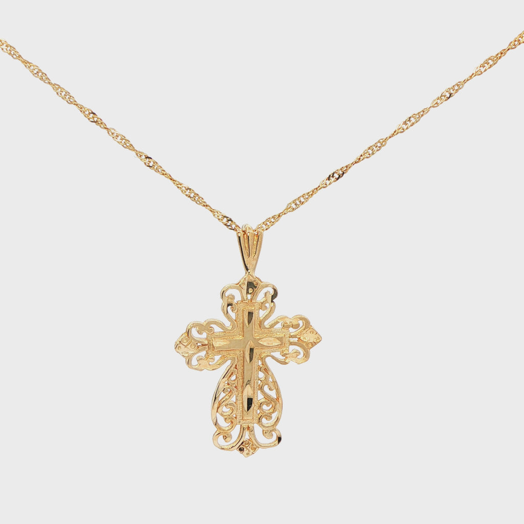14K Gold Scroll Cross
