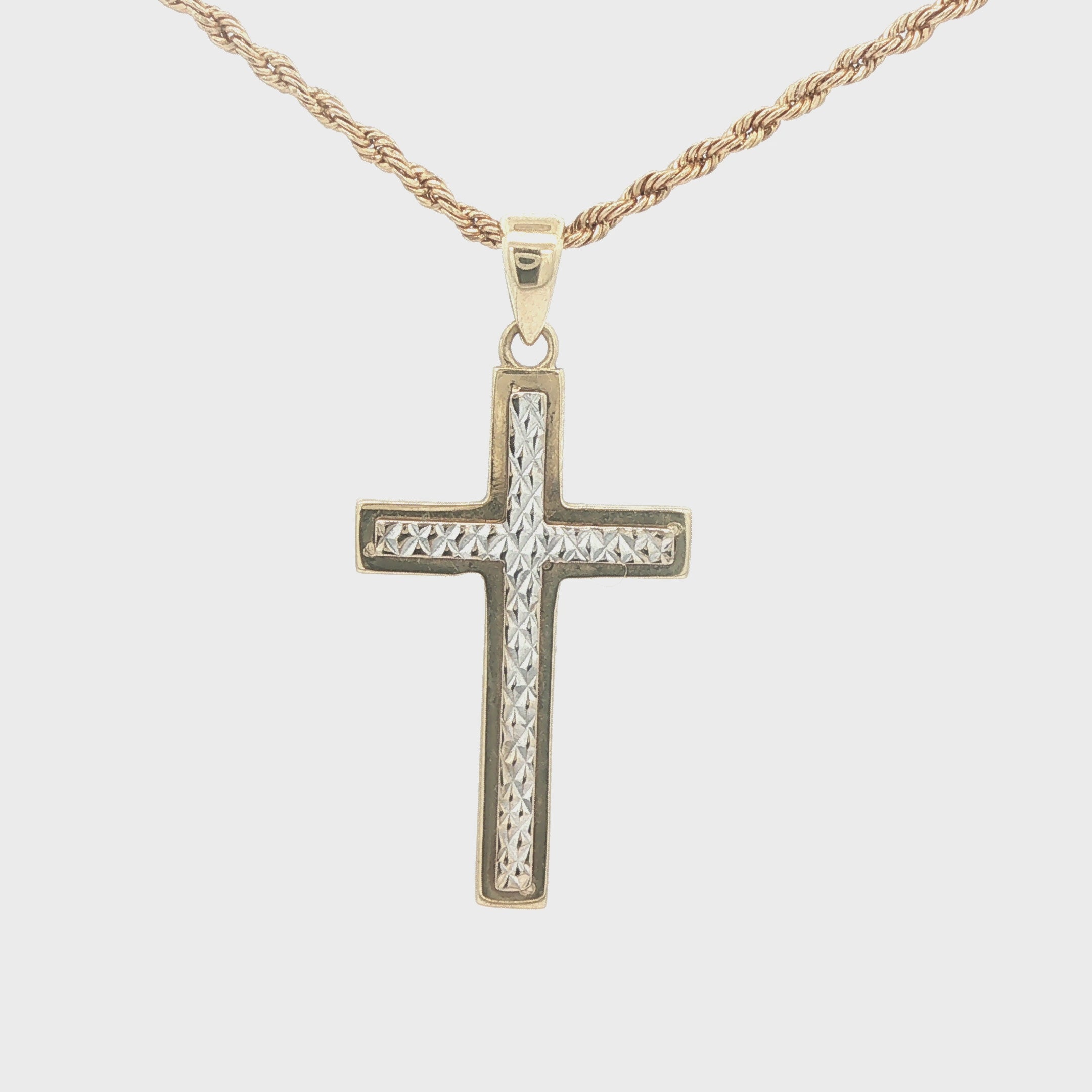 Estate 14K Yellow & White Gold Cross Pendant 30mm