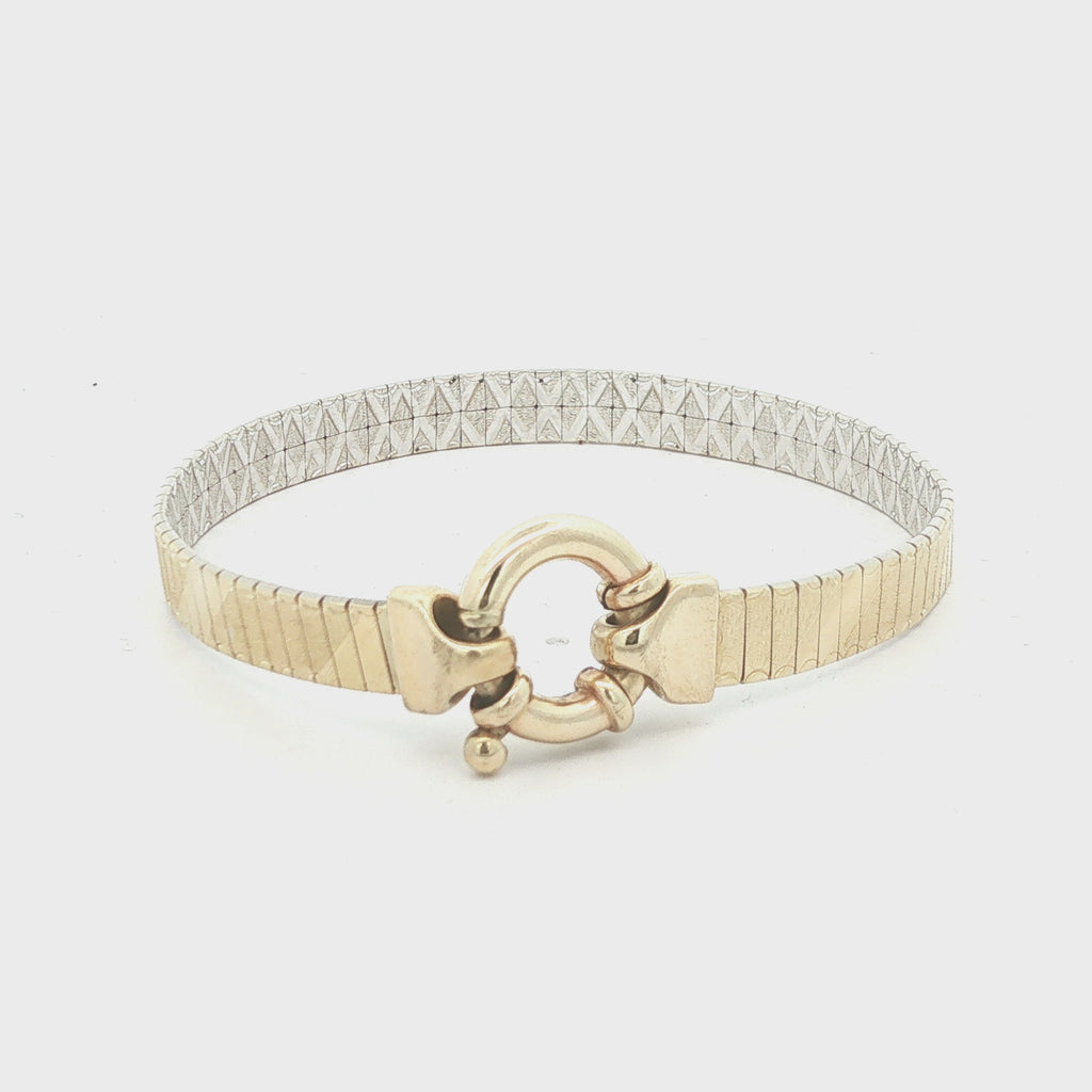 Estate c. 1950s–1960s 14K Two-Tone Gold Flexible Bangle Bracelet 7 Inch