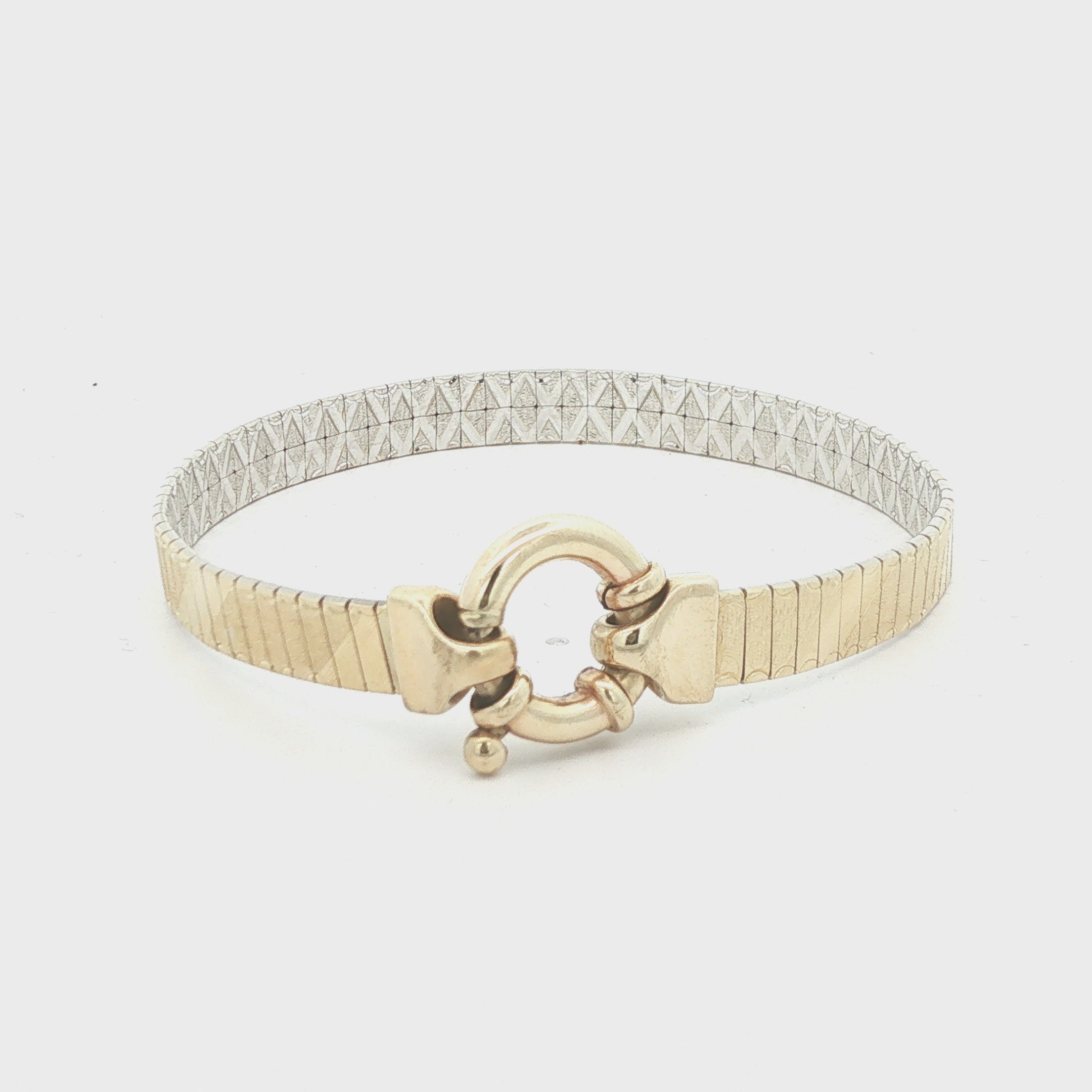 Estate c. 1950s–1960s 14K Two-Tone Gold Flexible Bangle Bracelet 7 Inch