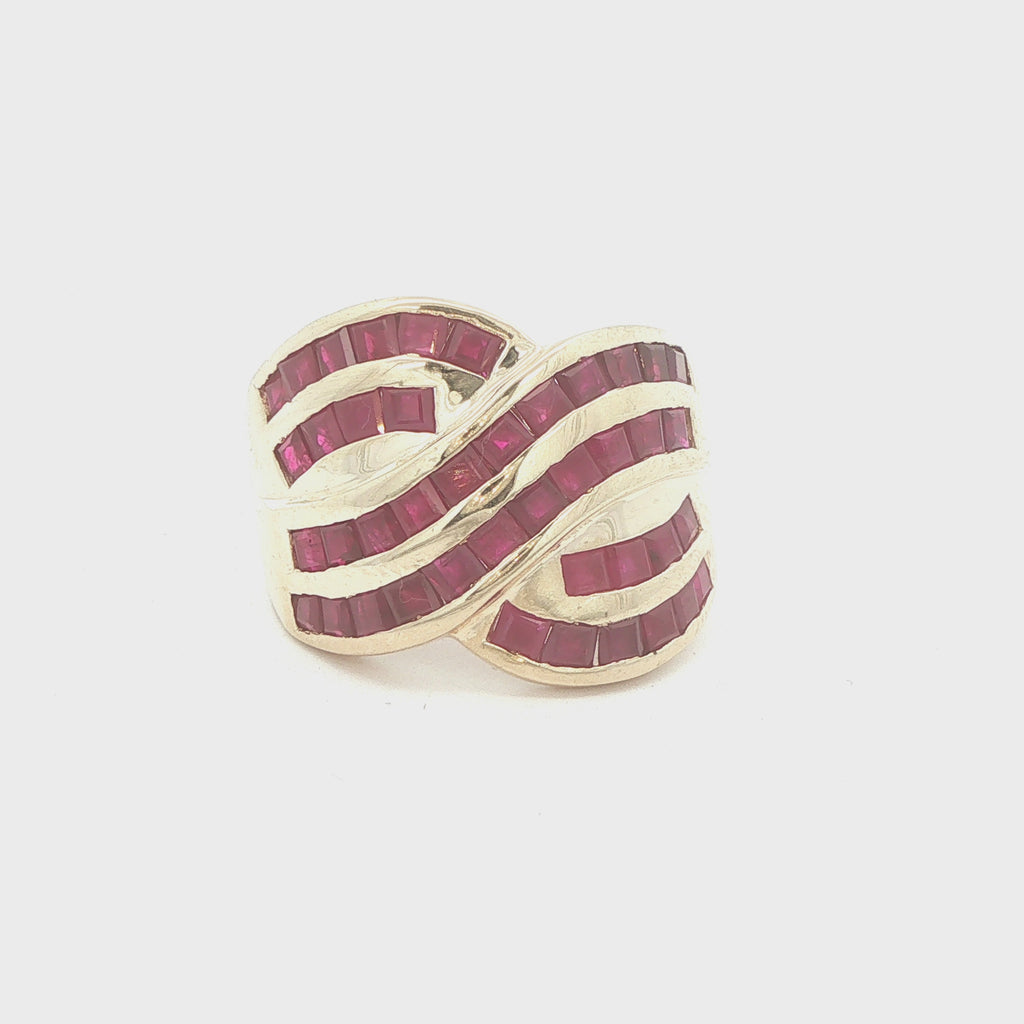 Vintage 1990s 14K Yellow Gold Natural Ruby Crossover Ring 1.00 CTW Size 8.50