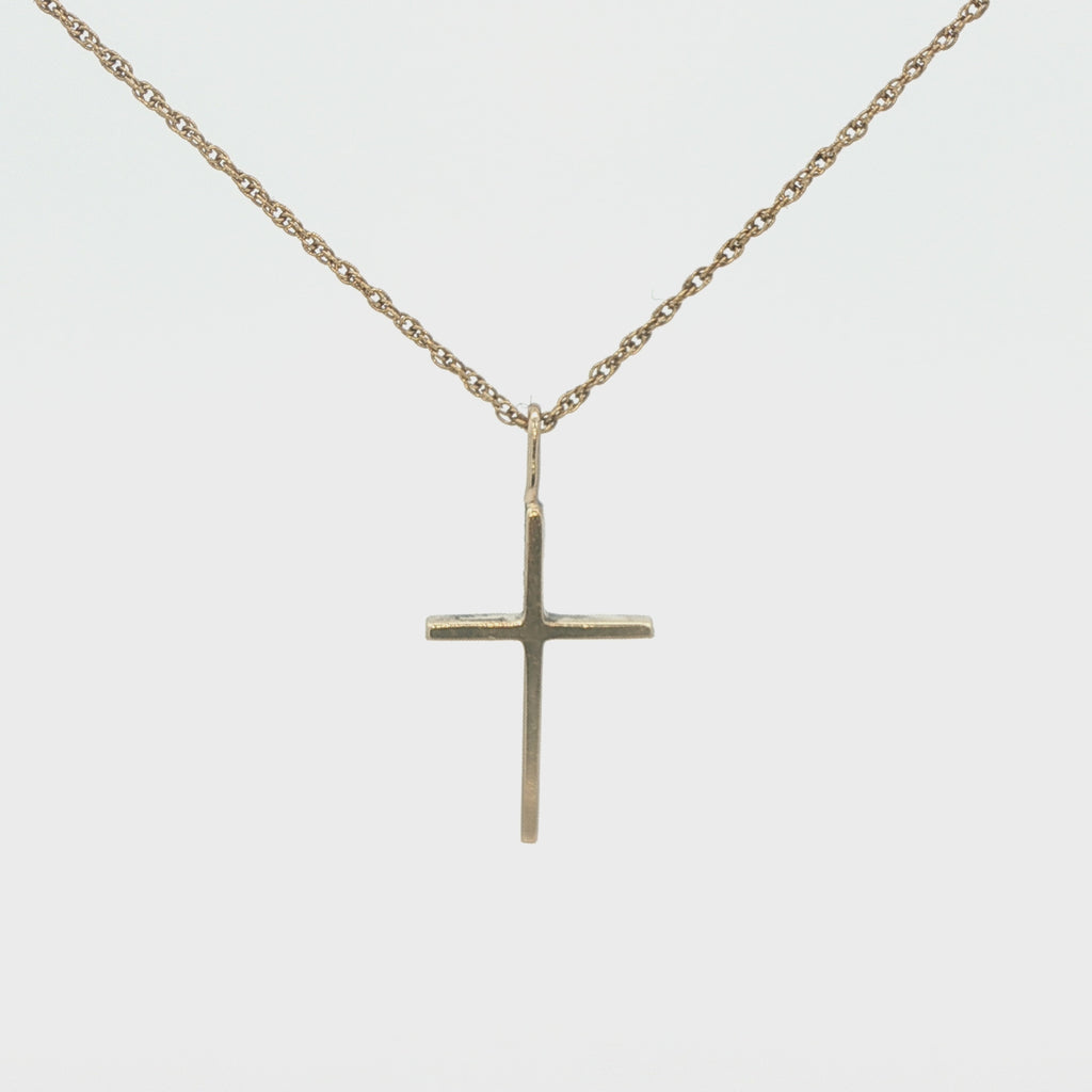 9K Yellow Gold Minimalist Cross Pendant - Estate Jewelry