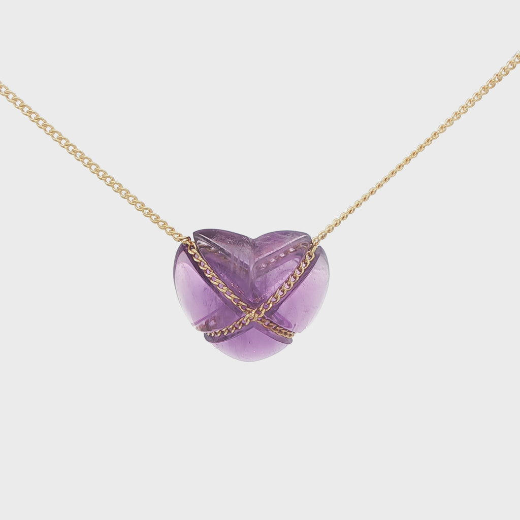 Estate Tiffany & Co. 18K Yellow Gold Amethyst Heart Necklace 45.5cm