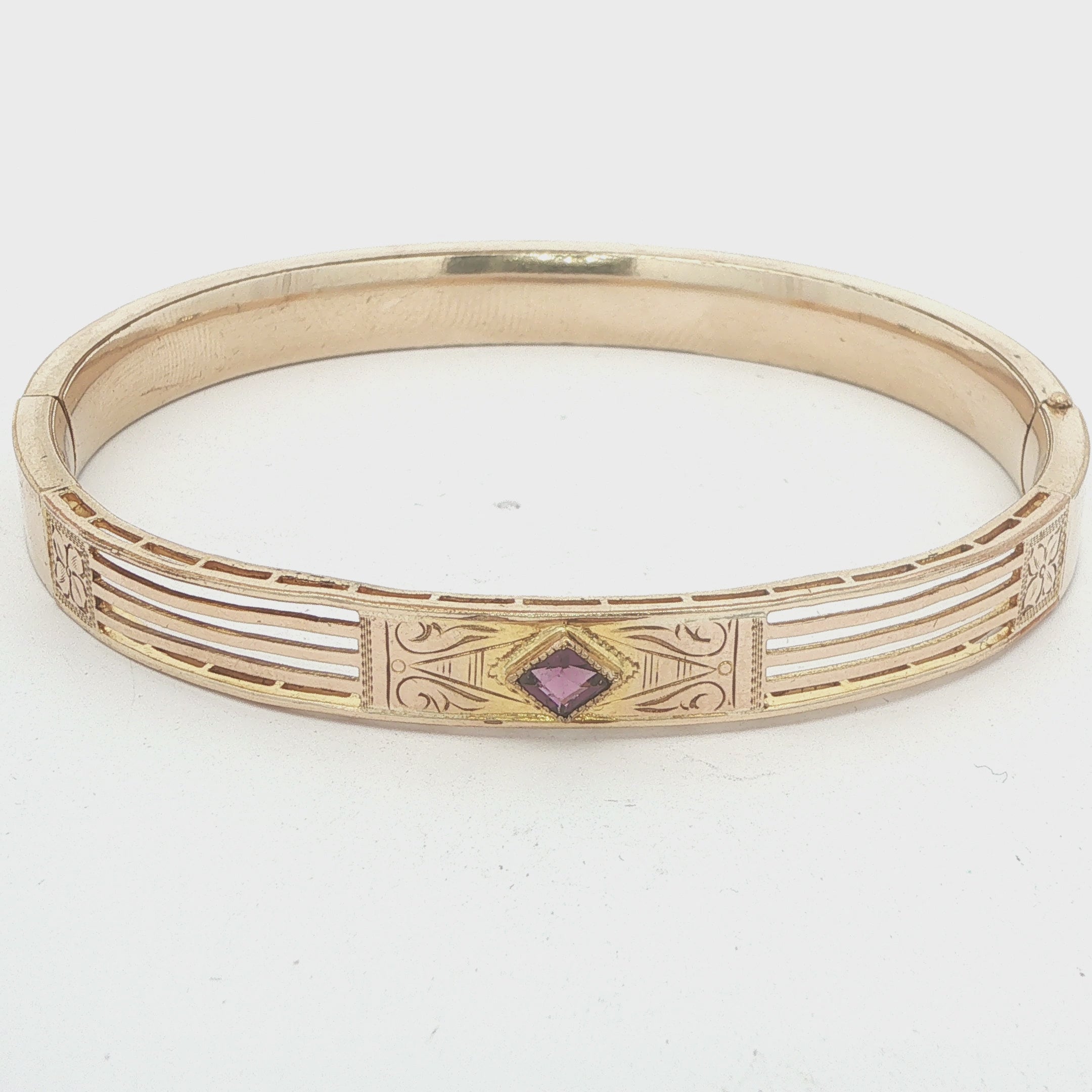 Estate Edwardian c. 1905 J.F. Sturdy's Sons Natural Amethyst Gold-Filled Hinged Bangle