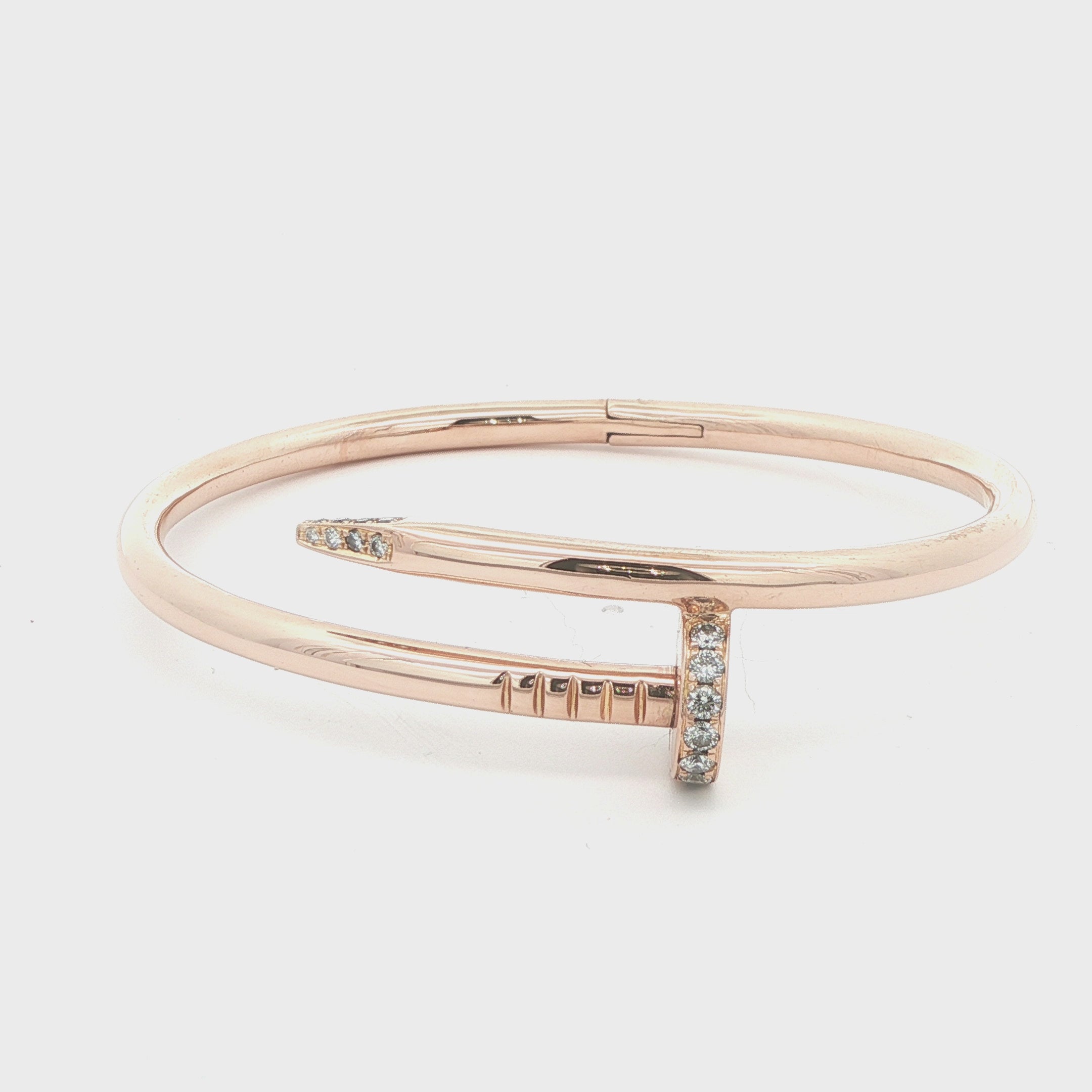 Estate 18K Rose Gold Diamond Nail-Style Bangle Bracelet