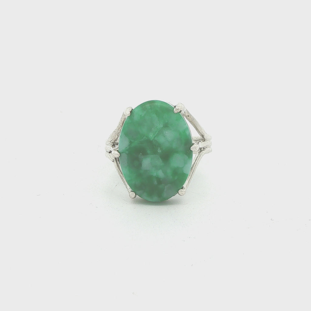 Estate Sterling Silver Oval Green Agate Statement Ring – SZ 7.50