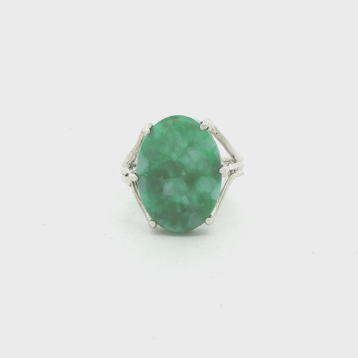 Estate Sterling Silver Oval Green Agate Statement Ring – SZ 7.50