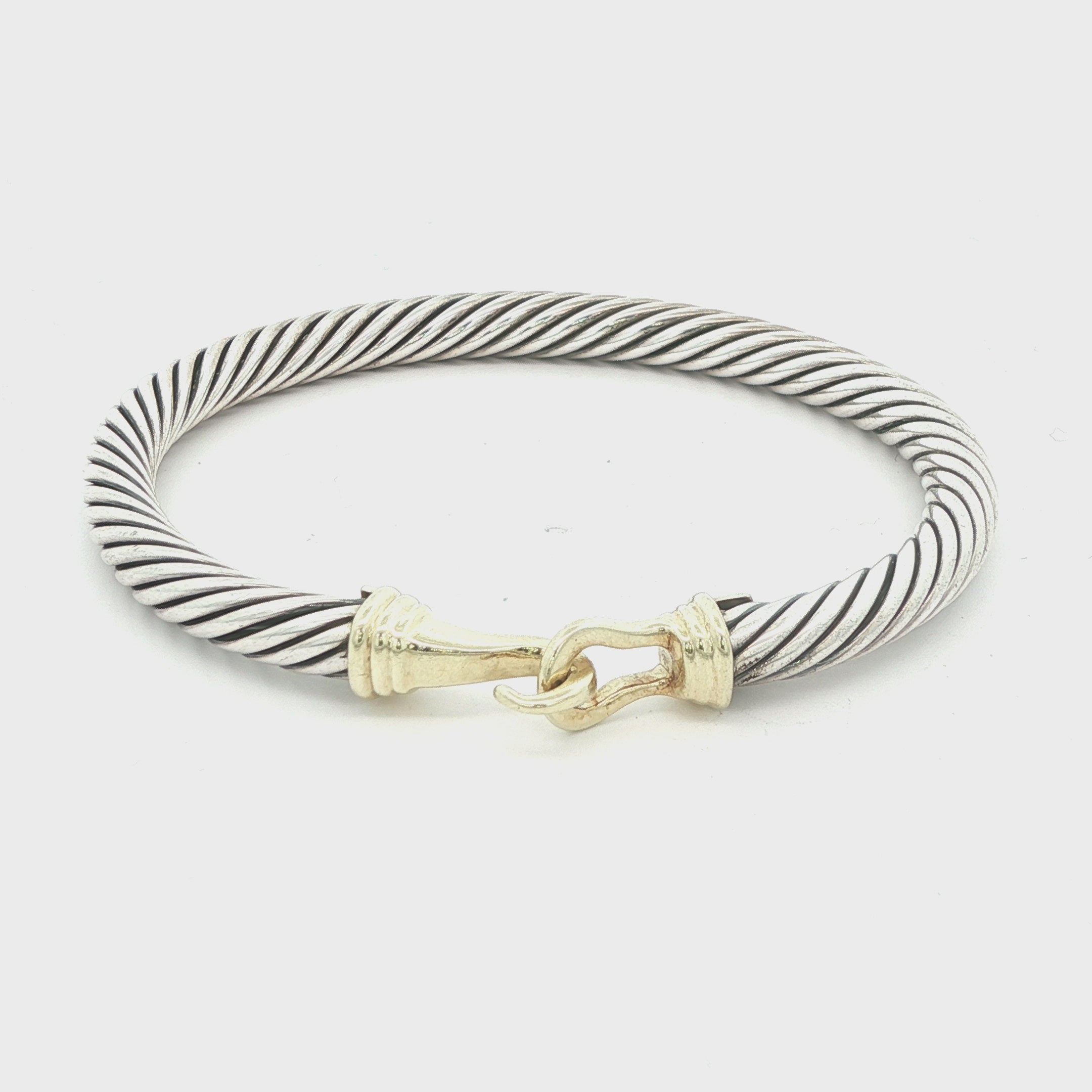 Estate David Yurman 14K Gold & Sterling Silver Cable Buckle Bangle 6.25in 5mm