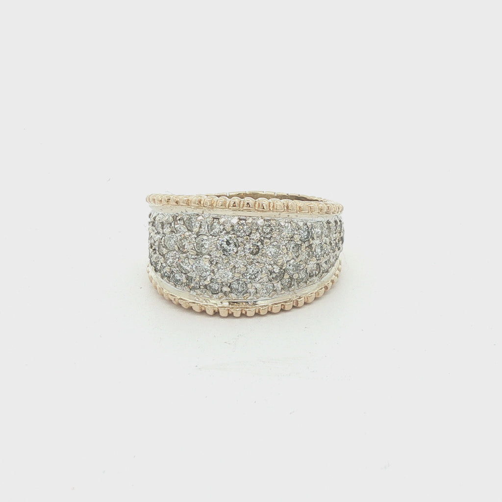 Estate Approx. 2.00 CTW Natural Diamond Wide Pavé Cigar Band in 14K Two-Tone Gold | Size 11