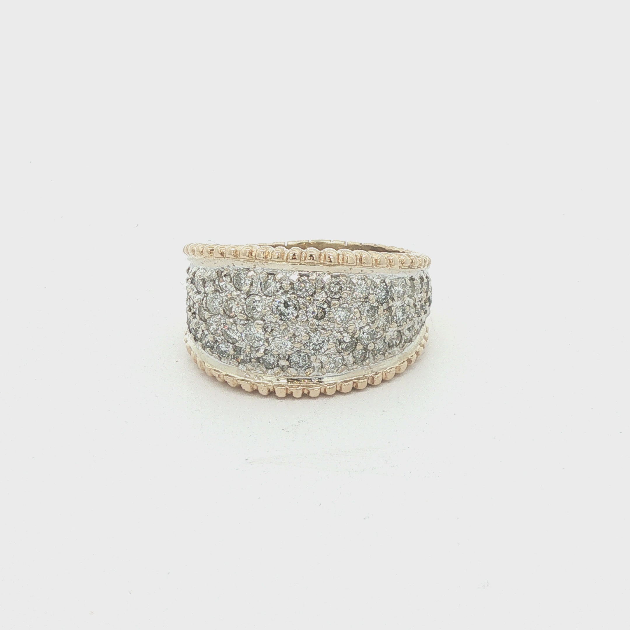 Estate Approx. 2.00 CTW Natural Diamond Wide Pavé Cigar Band in 14K Two-Tone Gold | Size 11