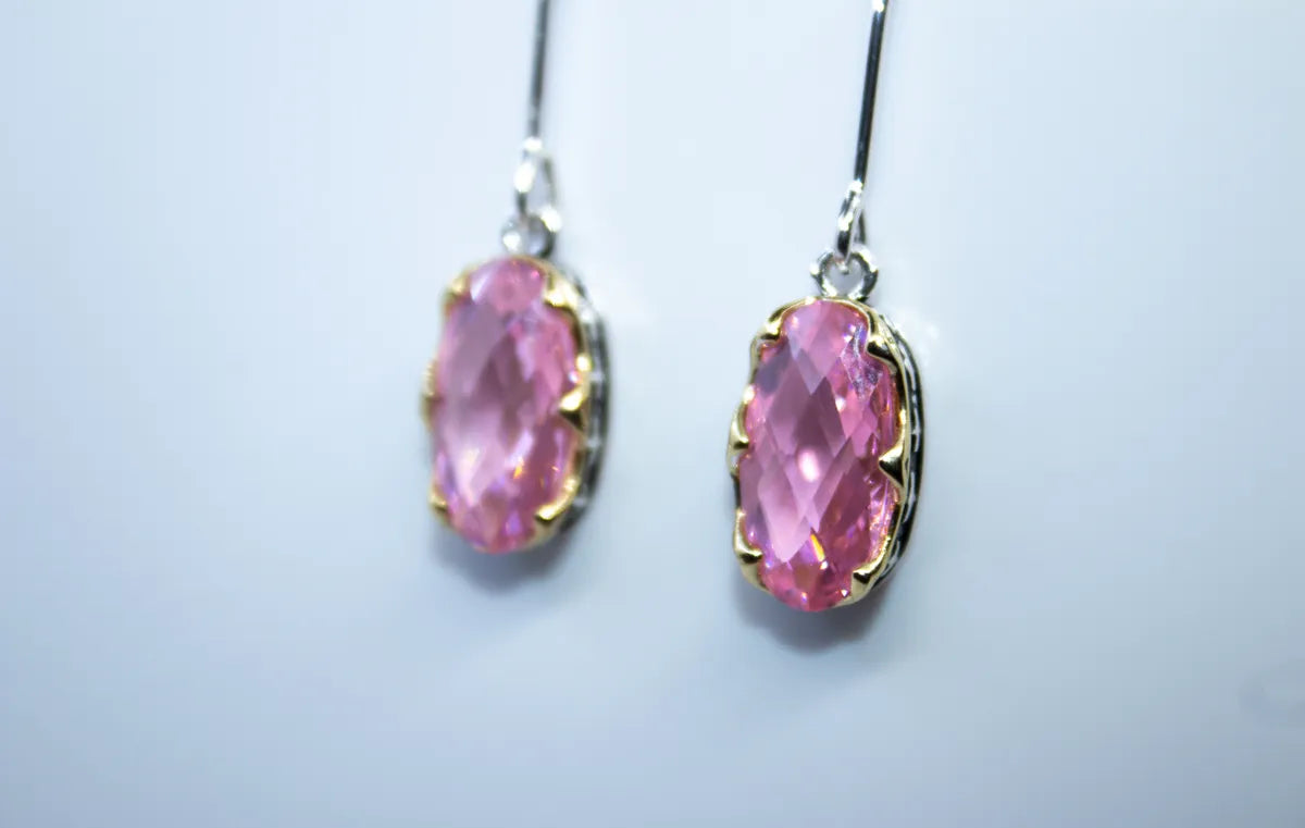 Sterling Silver Pink Stoned CZ Dangling Earrings