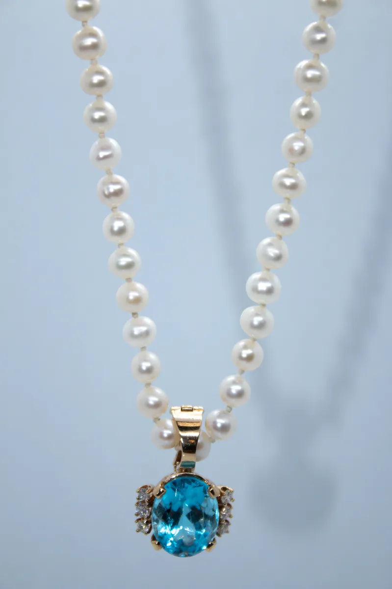 14K Yellow Gold Blue Topaz and Diamond Custom Designed Enhancer