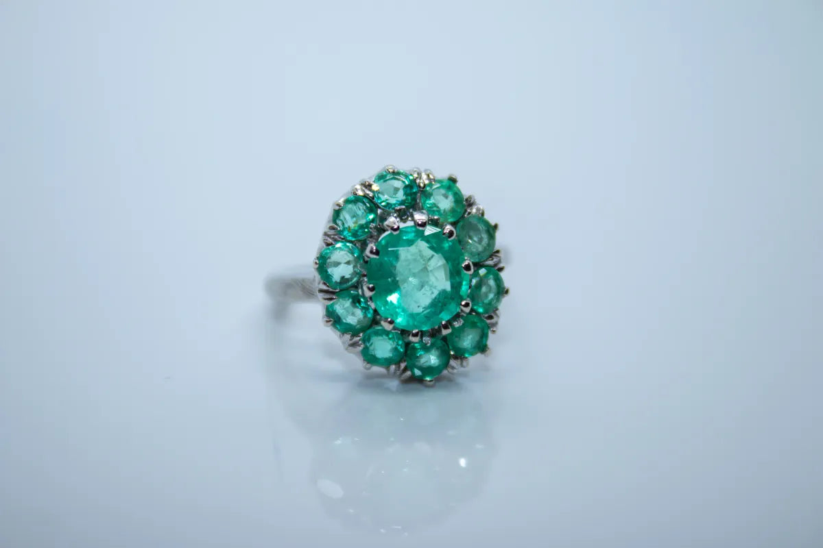 14K White Gold Estate Emerald Ring