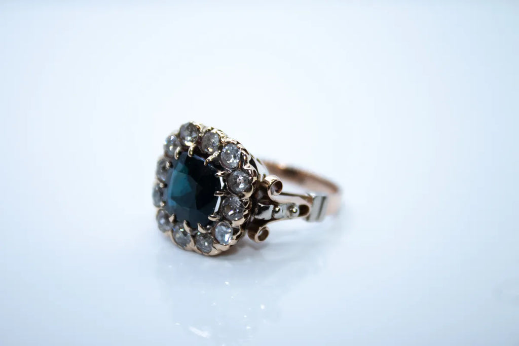 14K Rose Gold and White Gold Sapphire and Diamond Ring